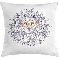 Abakuhaus Kussenhoes – Cartoon-Leeuw Bril – 60×60 cm – Aubergine/Oranje – Dubbelzijdig bedrukt