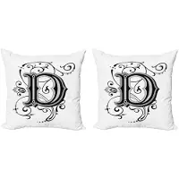Abakuhaus Kussenhoes Set – Letter D, 2x40x40 cm – Dubbelzijdig gedrukt – Zwart/Wit/Grijs
