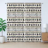 Abakuhaus Boho Rustiek Gordijn, Abstract Primitief, met Bandjes, Lussen en Haken voor de Woonkamer, 280 x 175 cm, Zwart Geel