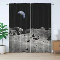 Abakuhaus Maan Rustiek Gordijn, Aarde gezien vanaf de Maan, Slaapkamergordijn met Plooiing, Lussen en Haken, 280 x 225 cm, Zwart Grijs
