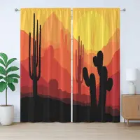Abakuhaus Arizona Rustiek Gordijn, Cactus Silhouetten in de Schemering, met Bandjes voor de Woonkamer met Lussen en Haken, 280 x 245 cm, Multicolor