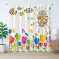 Abakuhaus Kleurrijk rustiek gordijn, abstract bloemenpatroon zomer, met lussen en haken voor de woonkamer, 280 x 245 cm, groen geel violet
