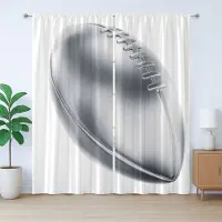 Abakuhaus Grijze rustieke gordijnen met American Football-motief, met lussen en haken voor de woonkamer, 280 x 225 cm, lichtgrijs wit