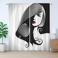 Abakuhaus Hedendaags rustiek gordijn, Abstracte betovering, met lussen en haken voor de woonkamer, 280 x 260 cm, Zwart-wit