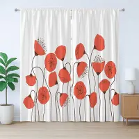 Abakuhaus Natuurlijk rustiek gordijn, zomerse klaprozen, slaapkamergordijn met plooien, lussen en haken, 280 x 225 cm, Vermiljoen en Parelmoer