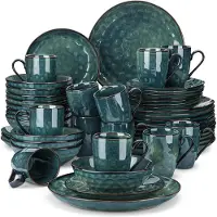 Vancasso Serviesset - 12 Persoons Servies - Porselein - Diner- en Dessertborden, Kommen en Kopjes - 48-delige Set - Groen
