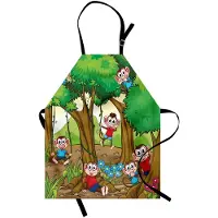 Abakuhaus Kleuter kookschort, apen voor kinderen die in een exotisch bos met grote bomen en madeliefjes spelen, veelkleurig, in hoogte verstelbaar, wasbaar, duidelijke digitale print