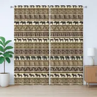 Abakuhaus Geometrisch rustiek gordijn, Afrikaans thema met strepen en dieren, met lussen en haken voor de woonkamer, 280 x 175 cm, zwart en bruin