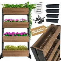 BOGATECO | Set van 4 bloempotten op standaard | Set van 4 bloempot plantenbakken 64x20cm | Houten bloempotten voor tomaten en bloemen, plantenbak voor tuinbalkon | 120cm hoog | Donkerbruin