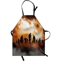 Abakuhaus Halloween-koksschort, horror, gruwel, zombies, lichamen, nevel bij nacht, wolken, avondschemering-grafiek; in hoogte verstelbaar, heldere kleuren, niet vervaagt, oranje-zwart