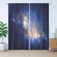 Abakuhaus Galaxy Rustiek Gordijn, Grote Ruimte, Slaapkamergordijn met Plissébanden, Lussen en Haken, 280 x 225 cm, Marineblauw