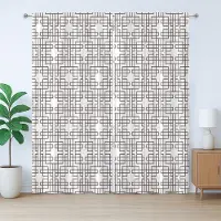 Abakuhaus Geometrisch rustiek gordijn, retro rasterpatroon, met lussen en haken voor de woonkamer, 280 x 245 cm, okerwit