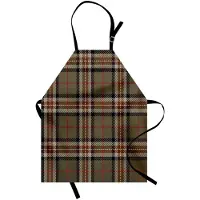 Abakuhaus Geruit kookschort, Schots-achtig tartan-geometrisch gestreept patroon, culturele motieven, kleurvast, in hoogte verstelbaar, wasbaar, duidelijke digitale afdruk, zwart, bruin, rood