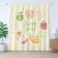 Abakuhaus Fruit Rustic Gordijn, Granaatappel Perzik Limoen, met Bandjes, Lusjes en Haken voor de Woonkamer, 280 x 175 cm, Geel Groen Rood