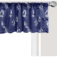 Abakuhaus Marineblauwe raamvalletje met zeiljachtmotief, gordijnvalletje voor keuken en slaapkamer met tunnelzoom, 137 cm x 30 cm, donkerblauw wit