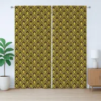 Abakuhaus Geel en Zwart Rustiek Gordijn, Art Deco Geïnspireerd Design, met Bandjes en Lussen voor de Woonkamer, 280 x 225 cm, Geel Antracietgrijs