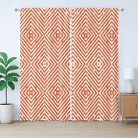 Abakuhaus Rustiek Gordijn in Brandoranje, Ruitvormig Patroon, met Bandjes voor de Woonkamer met Lussen en Haken, 280 x 175 cm, Brandoranje en Wit