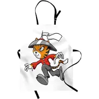 Abakuhaus Ninja-kat Koksschort, vechter-cartoon, machinewasbare digitale druk, kleurvast, veelkleurig