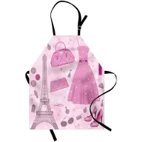 Abakuhaus Hoge hakken en jurken, kookschort, Parijs modeatelier, vrouwelijke glamour, Eiffeltoren, kleurvast, in hoogte verstelbaar, wasbaar, heldere digitale print, babyroze, magenta, lila