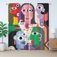 Abakuhaus Art Rustiek Gordijn, Modern Abstract Kleurrijk Design, voor de Slaapkamer met Lusjes en Haken, 280 x 225 cm, Roze Blauw Groen