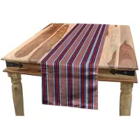 Abakuhaus gestreepte tafelloper – 40x180 cm – polyester blauw/robijn