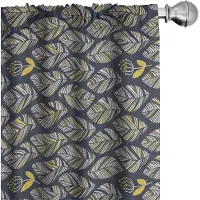 Abakuhaus – Gordijnen met bladeren – Set van 2 – Nachtblauw/Geel, microvezel