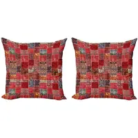 Abakuhaus Oosterse Kussenhoes Set – 2x 45x45 cm – Dubbelzijdig bedrukt – Microvezel – Multicolor donker koraal