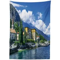 Abakuhaus Tafellaken – Comomeerlandschap – 140x240 cm – satijn, groen/blauw