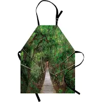 Abakuhaus Kookschort met houten brug, Thaise groene tinten jungle, vuil- en waterdicht, geschikt voor buitengebruik, meerkleurig
