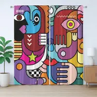 Abakuhaus Collage Rustiek Gordijn, Abstracte Complexe Vormen, Slaapkamergordijn met Plooiing, Lussen en Haken, 280 x 225 cm, Multicolor