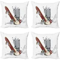 Abakuhaus Kussenhoezen Set 4x40x40 cm – Skate & Sneakers – Dubbelzijdig Digitaal Drukwerk – Bruin-Creme