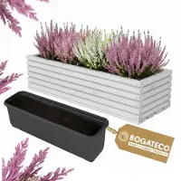 BOGATECO Houten Bloembak 44x20 cm met Binnenpot, Tuinbak, Balkonbak, Terrasbak, Bloempot met Inzet, Kruidenpot voor Thuis, Lichtgrijs