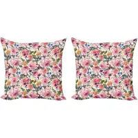 Abakuhaus Decoratieve kussenhoezen met bloemenmotief, 2 stuks, shabby chic, plant- en rozenprint, 50x50 cm, paarsgroen
