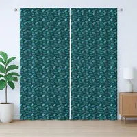 Abakuhaus Tropisch Rustiek Gordijn, Exotisch Ginkgobladmotief, met Bandjes, Lusjes en Haken , 280 x 175 cm, Turquoise Donkergroenblauw