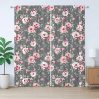 Abakuhaus Shabby Chic Rustiek Gordijn, Landelijke Knoppen Vintage, met Bandjes, Lussen en Haken voor de Woonkamer, 280 x 225 cm, Grijs Roze