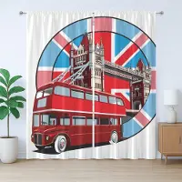 Abakuhaus London Rustiek Gordijn, Britse Metropool, Slaapkamergordijn met plooien, lussen en haken, 280 x 245 cm, Groen Bruin Blauw Meerkleurig
