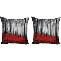 Abakuhaus Bosdecoratiekussen – Kussenhoes 2x45x45 cm – Dubbelzijdige opdruk – Zwart/Rood/Grijs