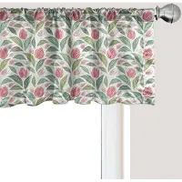 Abakuhaus Bloemenpatroon raamvalletje, gordijnvalletje voor keuken en slaapkamer met tunnelzoom, 137 cm x 45 cm, Ruby en Reseda Green