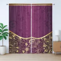 Abakuhaus Oriëntaals rustiek gordijn, Oosterse bloemenwerveling, met lussen en haken, 280 x 245 cm, fuchsia, lichtgeel, pruim