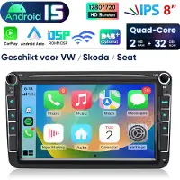 Hexinex Quad-Core Android15 8 inch-autoradio Geschikt voor VW GOLF 5 6 Touran Tiguan - Draadloos CarPlay, Android Auto, multimediaspeler, 2GB+32GB