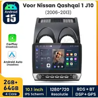 Hexinex Android 15 autoradio Geschikt voor Nissan Qashqai J10 (2006-2013) - Draadloos CarPlay, Android Auto, 10,1-inch scherm, multimediaspeler, Fysieke knoppen, 2GB+64GB