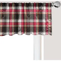 Abakuhaus Geruite raamvalance, gordijnvalance voor keuken en slaapkamer met tunnelzoom, 137 cm x 30 cm, donker koraalwitbruin