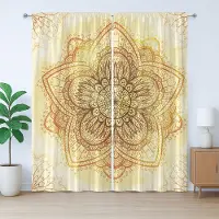 Abakuhaus Oosterse rustieke gordijnen, antieke mandala, slaapkamergordijn met lussen en haken, 280 x 225 cm, donkeroranje lichtgeel