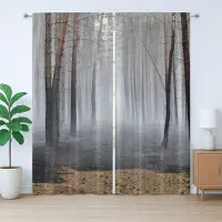 Abakuhaus Rustiek Mistgordijn, Verbrand Bos met Kale Bomen, Geplooid Gordijn voor de Slaapkamer met Lussen en Haken, 280 x 175 cm, Grijs Lichtbruin