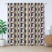 Abakuhaus Retro Rustiek Gordijn, Bauhaus Geometrisch Patroon, Lussen en Haken, 280 x 245 cm, Lila Licht Olijfgroen Meerkleurig