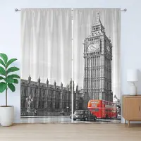 Abakuhaus London Rustiek Gordijn, Hoofdstad van Engeland Toeristengordijn, Gordijn met plooien en haken, 280 x 245 cm, Lichtgrijs Vermiljoengrijs