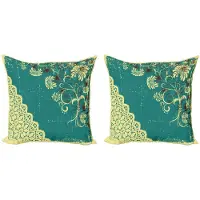 Abakuhaus Kussenhoes Set 2x40x40 – Retro Flora Digitaal – Jade/Wit