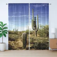 Abakuhaus Rustiek Landschap Gordijn, Cactusbladeren met Stekels, met Bandjes en Lussen voor de Woonkamer, 280 x 245 cm, Blauwgroen