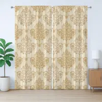 Abakuhaus Vintage Rustiek Gordijn, Barok Gebogen Bloemen, met Bandjes voor de Woonkamer met Lussen en Haken, 280 x 225 cm, Crème Lichtbruin
