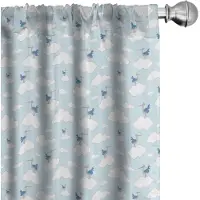 Abakuhaus – Kindergordijnenset 2x75x225 cm – Wolken en ooievaars – Babyblauw